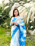 Kashful Saree – White & Blue